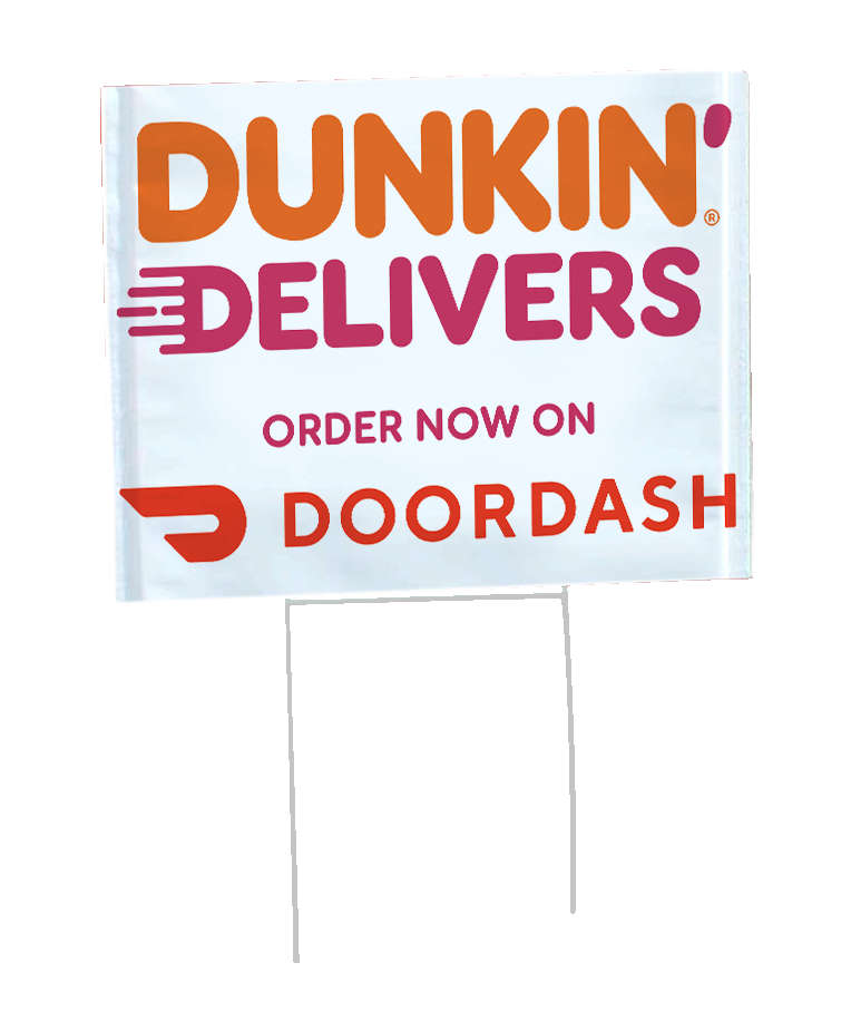 18" X 24" Dunkin' Donuts White Delivers Doordash Bandit Coroplast Yard Sign (double sided)
