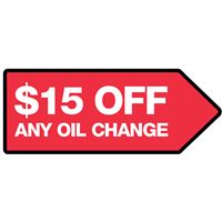 46" x 18" FullSpeed Automotive Red $15 Off Any Oil Change Arrow Spinner Sign (double-sided)