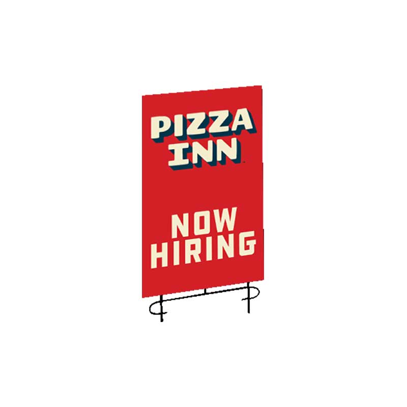 22" X 35" Pizza Inn Red Now Hiring Super Vinyl Bandit Sign (double sided)