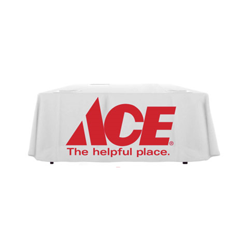 6' Ace Hardware White Logo Tablecloth (Red Text, draped)