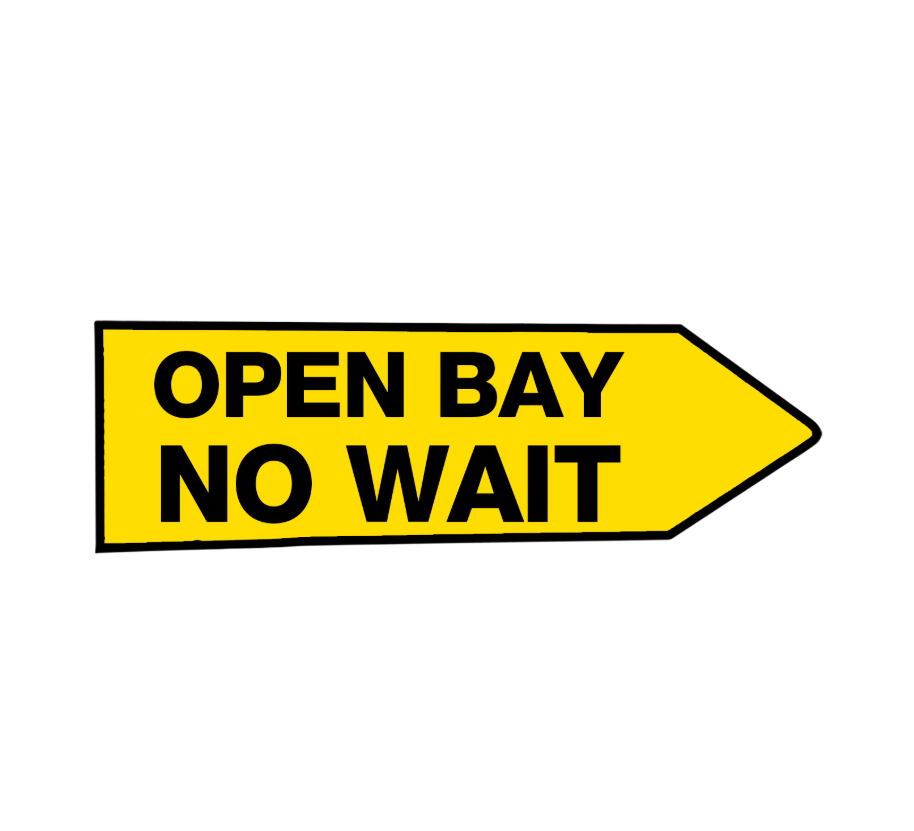 46" x 18" FullSpeed Automotive Yellow Open Bay No Wait Arrow Spinner Sign (double-sided) 